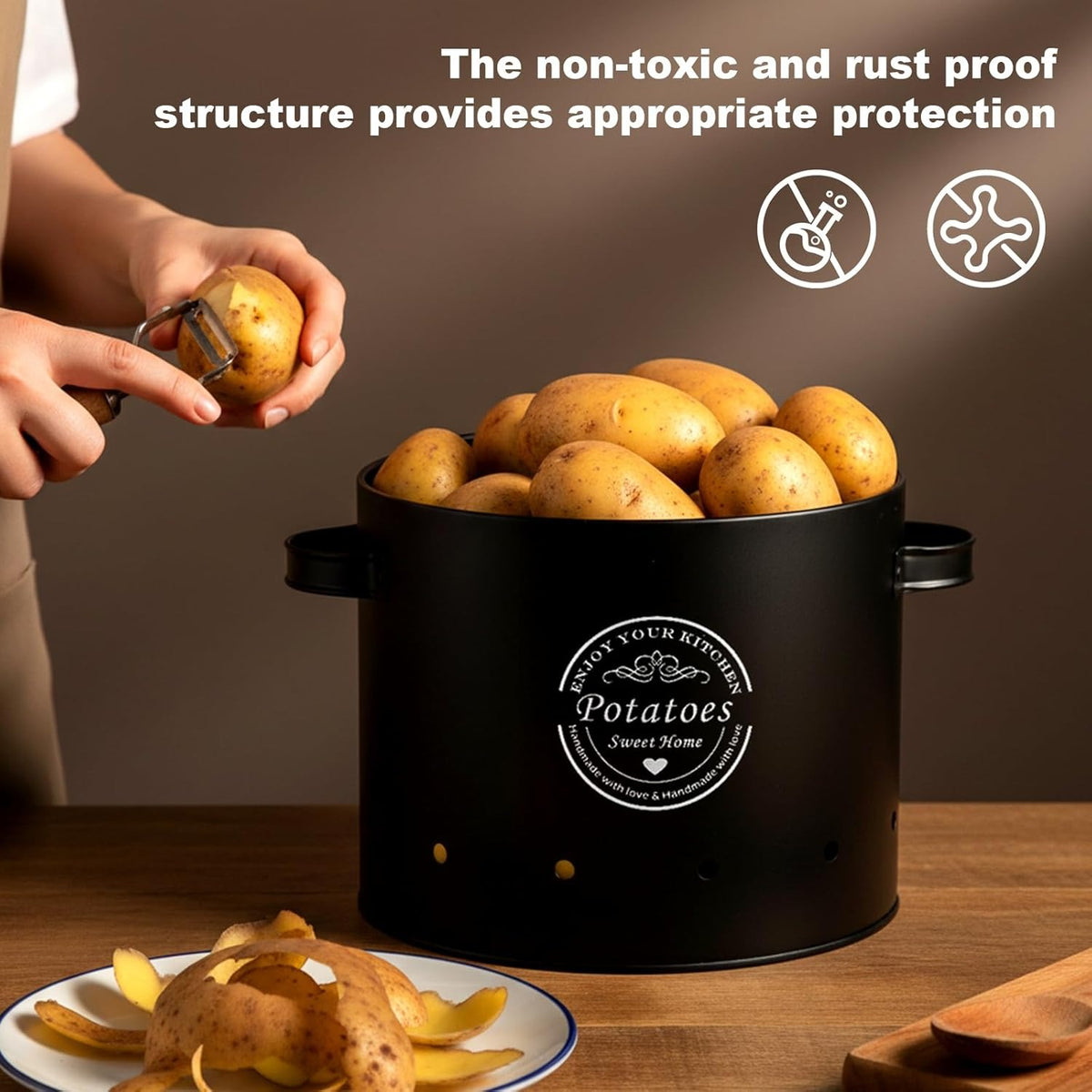 Kitchen Canister Set with Lockable, Metal, Retro Metal of Potato, Onion Garlic - product gallery image 10