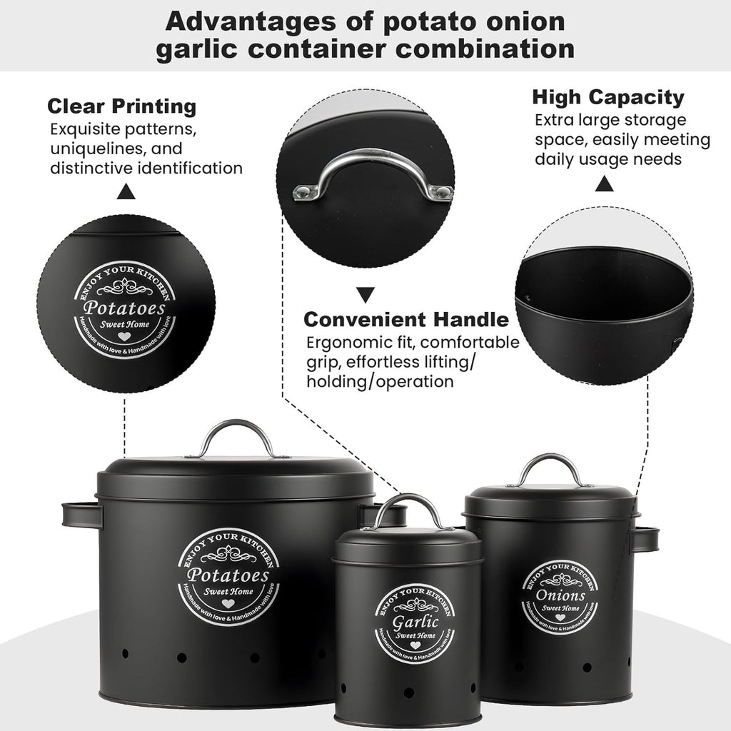 Kitchen Canister Set with Lockable, Metal, Retro Metal of Potato, Onion Garlic - product gallery image 11