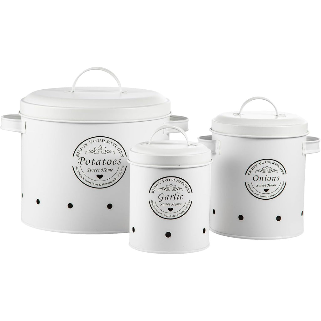 Kitchen Canister Set with Lockable, Metal, Retro Metal of Potato, Onion Garlic - product gallery image 14