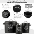 Kitchen Canister Set with Lockable, Metal, Retro Metal of Potato, Onion Garlic - product gallery image 4