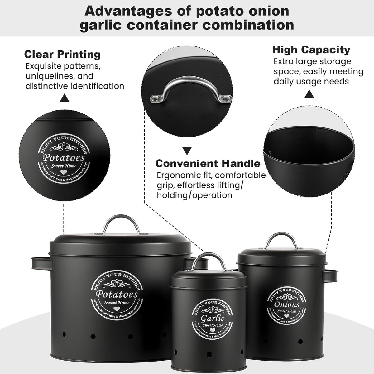 Kitchen Canister Set with Lockable, Metal, Retro Metal of Potato, Onion Garlic - product gallery image 4