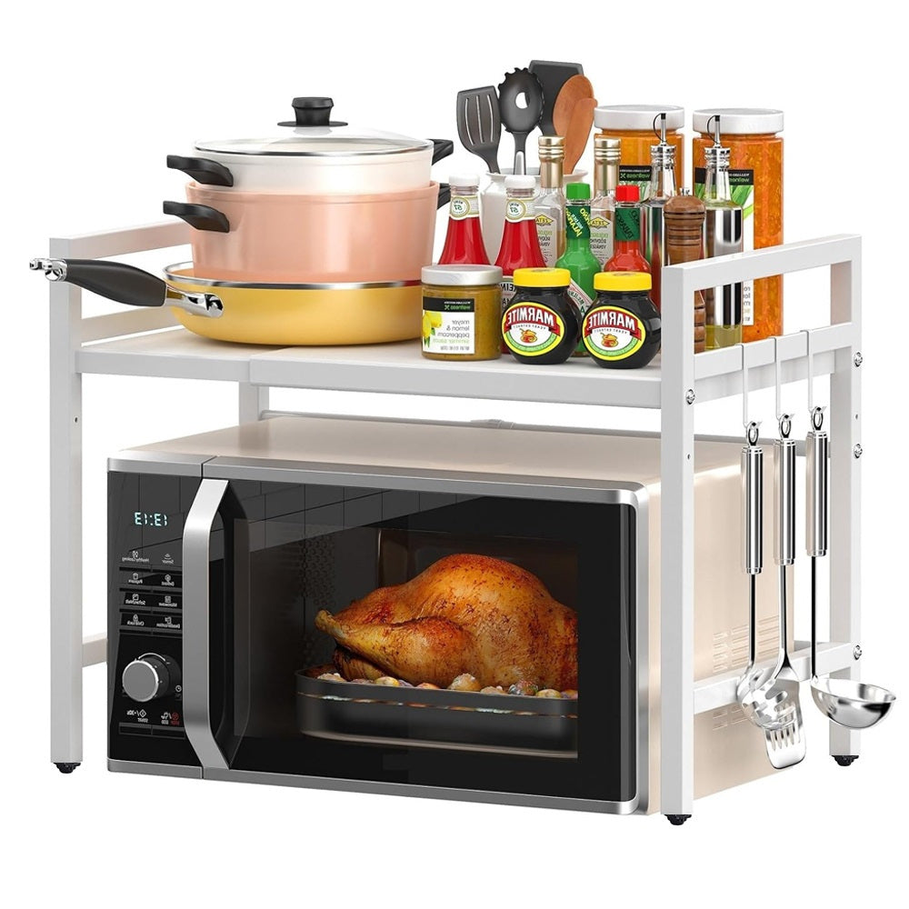Kitchen Shelving & Rack with 63cm, Carbon Steel, 2-Tier Adjustable Microwave Shelf Stand - 2-Tier White option