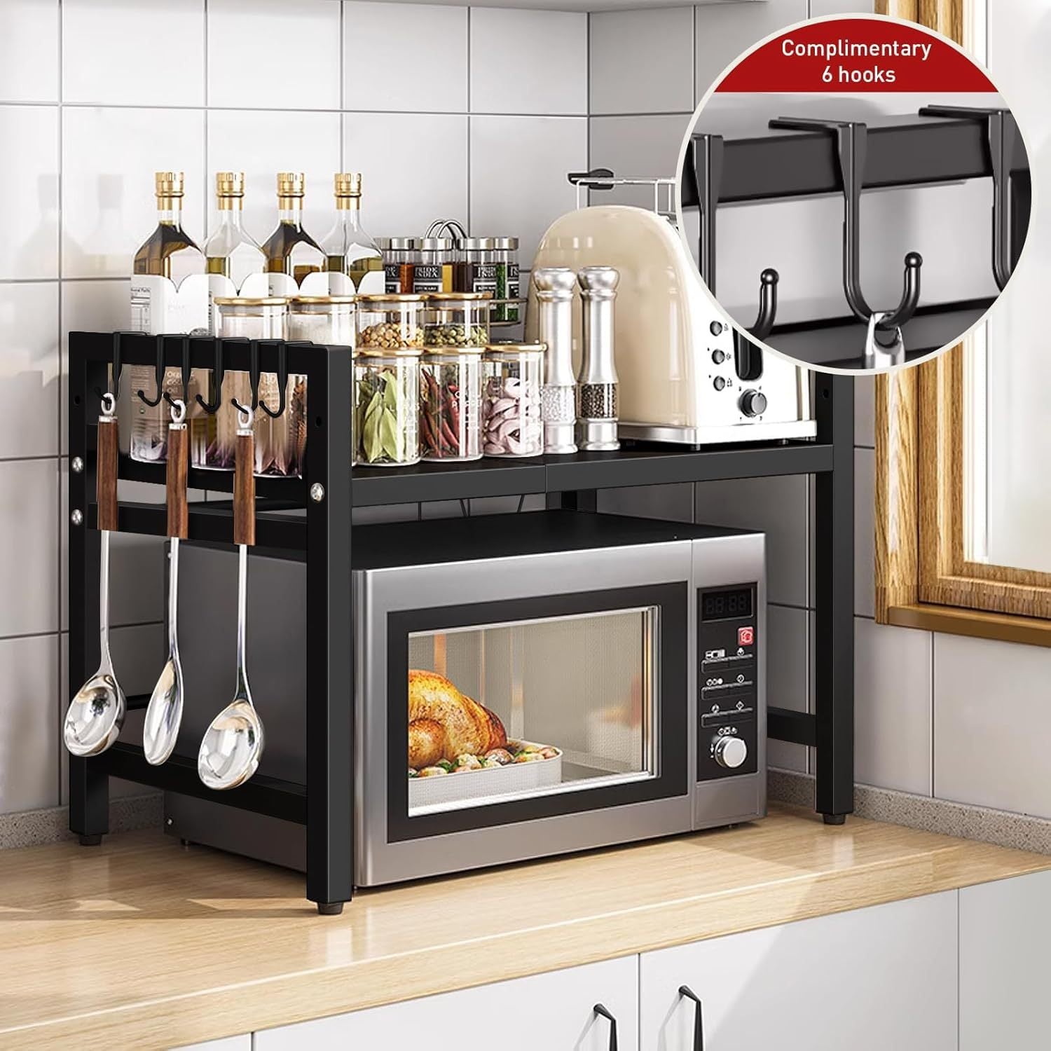 Kitchen Shelving & Rack with 63cm, Carbon Steel, 2-Tier Adjustable Microwave Shelf Stand - product gallery image 6