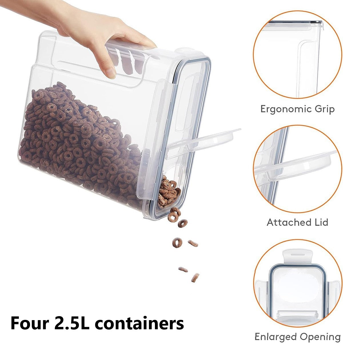 Kitchen Storage Jars & Canister with Large Food Lids of 2.5L or - Four 2.5L containers option