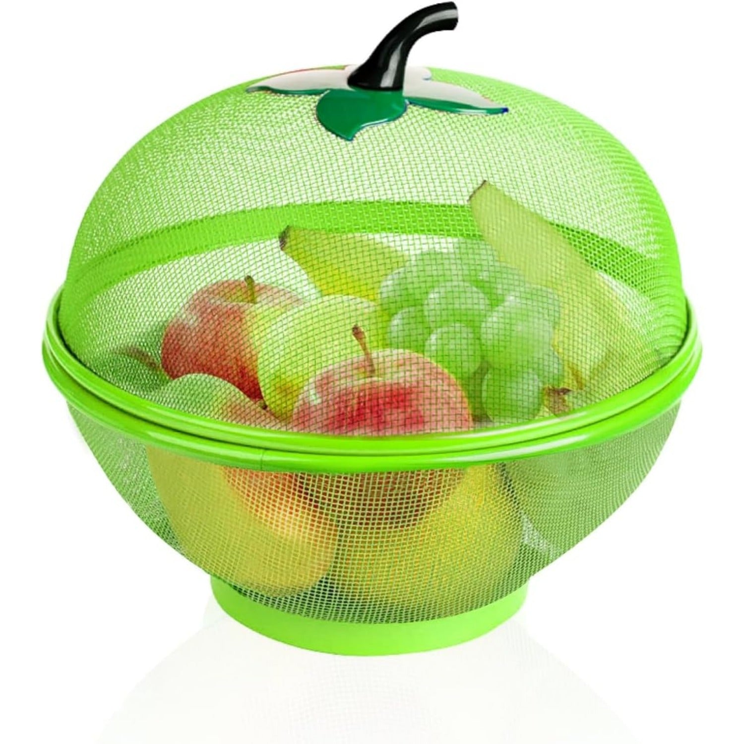 Kitchen Storage & Organisation with Lockable, Plastic, Apple Shape Fruit Basket Mesh Lid - Green option
