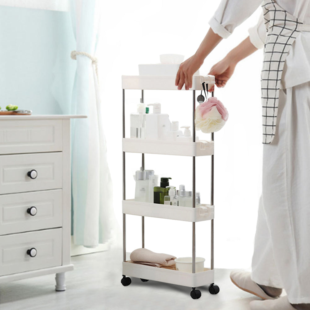 Kitchen Storage Trolley with Easy Assembly, Wheels, Slim Rolling Cart 3-4 Tier White - 4 Tier White option