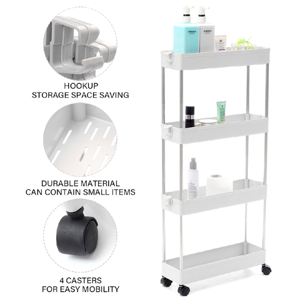 Kitchen Storage Trolley with Easy Assembly, Wheels, Slim Rolling Cart 3-4 Tier White - product gallery image 12