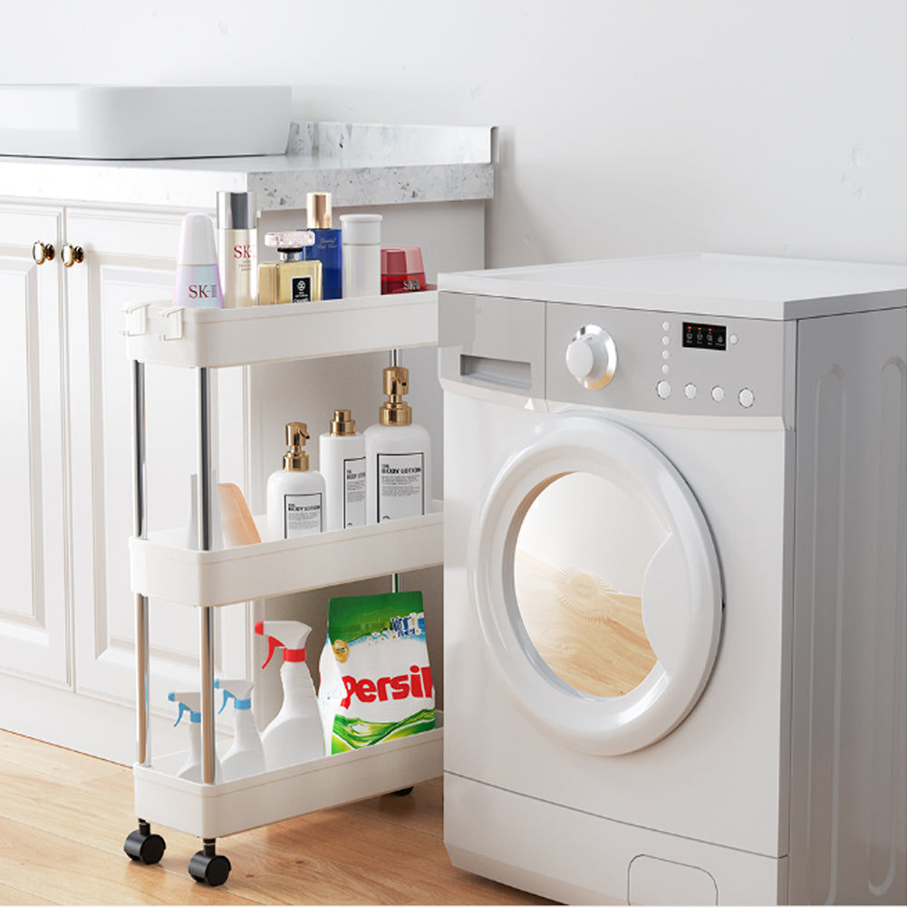 Kitchen Storage Trolley with Easy Assembly, Wheels, Slim Rolling Cart 3-4 Tier White - product gallery image 2