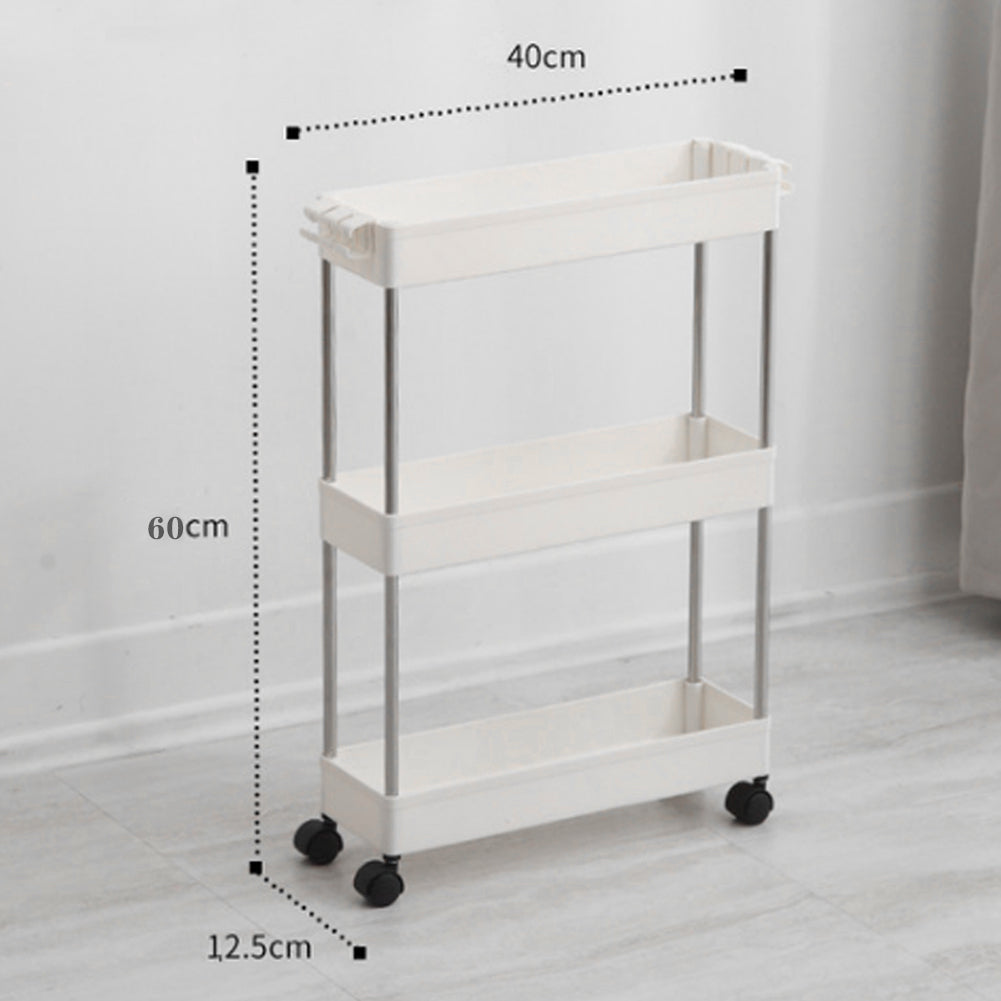 Kitchen Storage Trolley with Easy Assembly, Wheels, Slim Rolling Cart 3-4 Tier White - product gallery image 3
