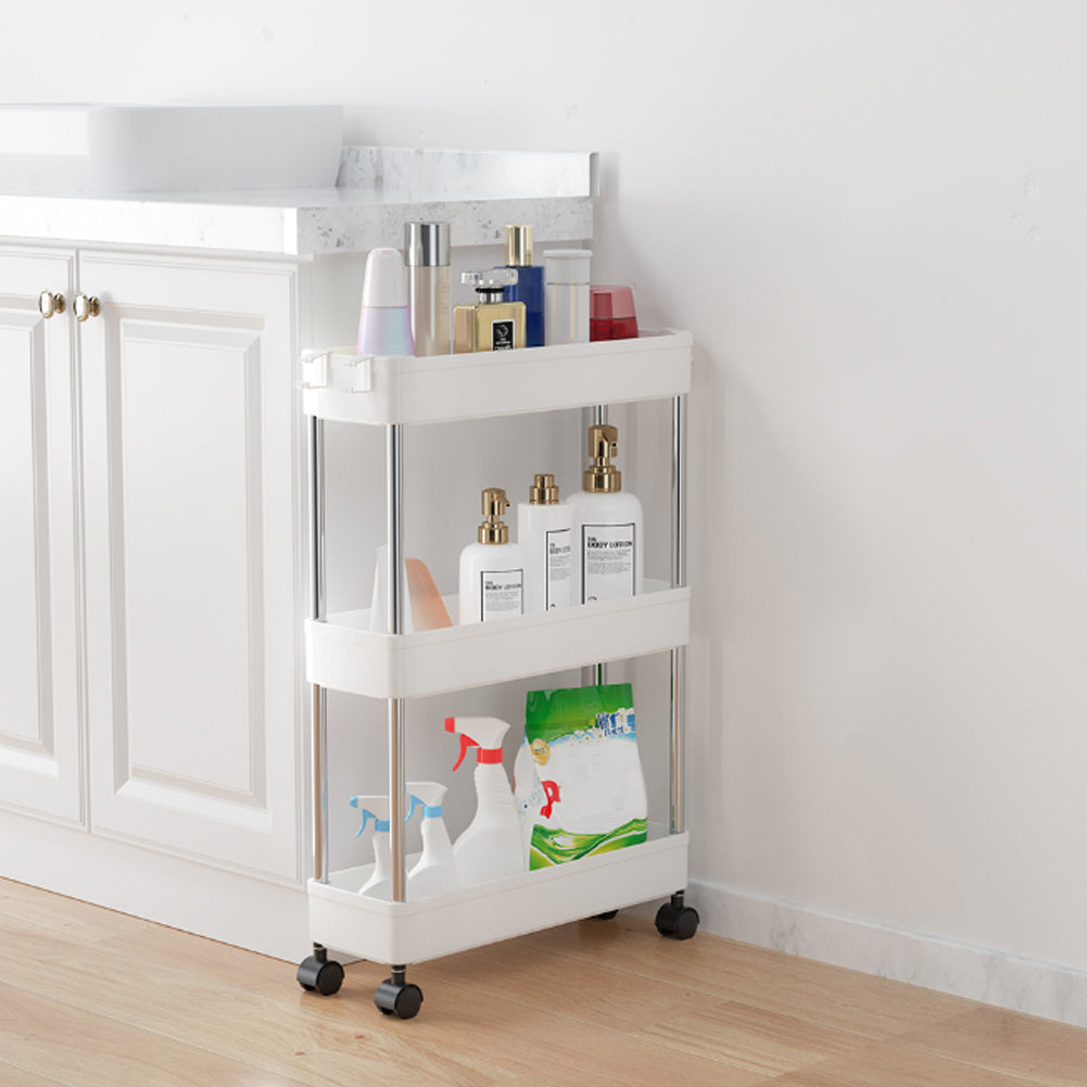Kitchen Storage Trolley with Easy Assembly, Wheels, Slim Rolling Cart 3-4 Tier White - product gallery image 5