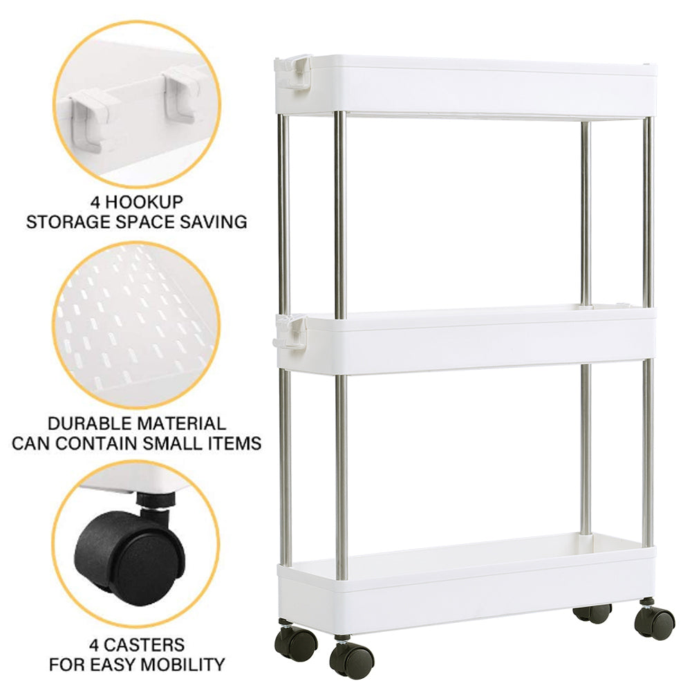 Kitchen Storage Trolley with Easy Assembly, Wheels, Slim Rolling Cart 3-4 Tier White - product gallery image 7