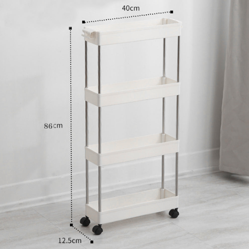 Kitchen Storage Trolley with Easy Assembly, Wheels, Slim Rolling Cart 3-4 Tier White - product gallery image 9