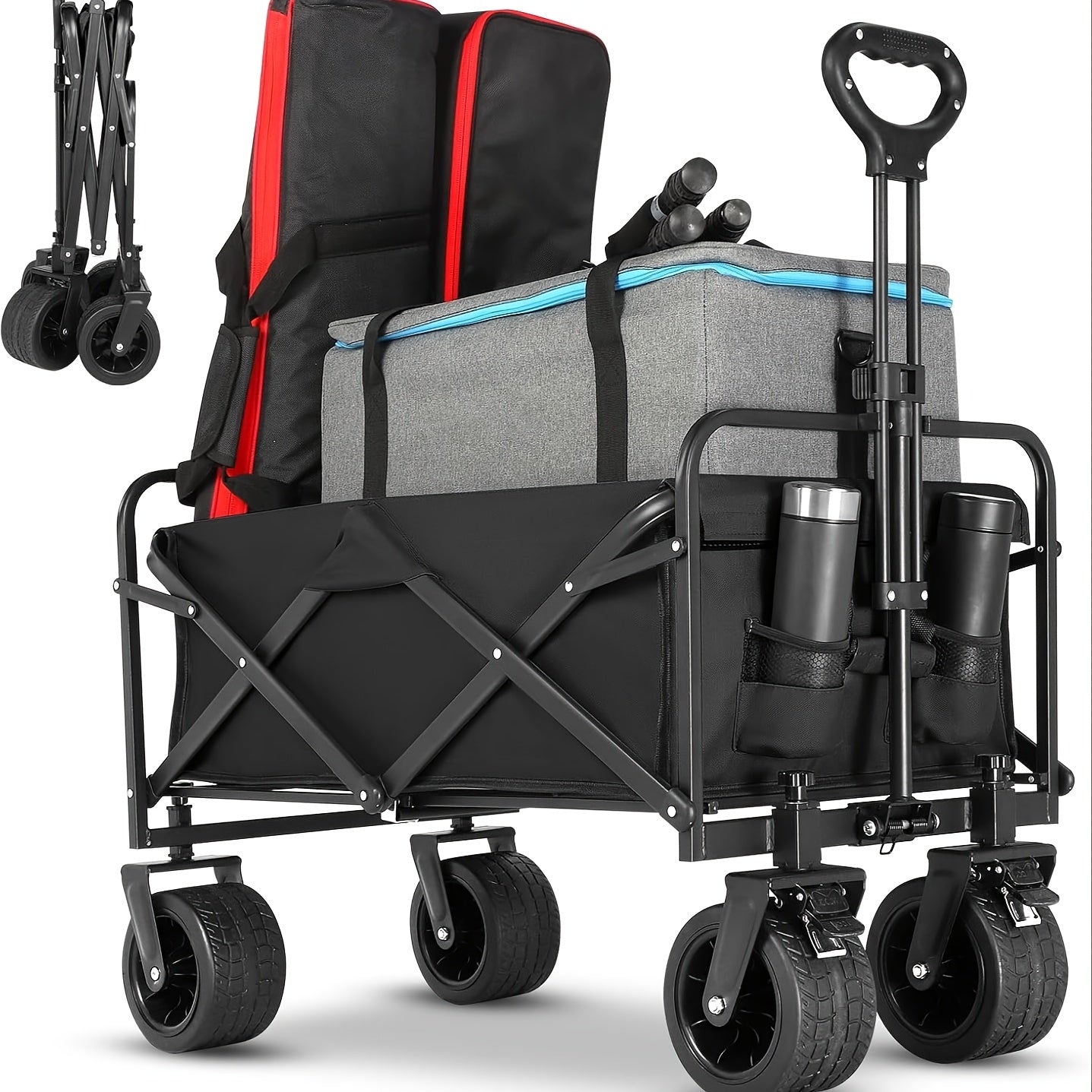 Kitchen Storage Trolley with Foldable, Wheels, Heavy Duty Folding Utility Wagon Cart - Black option