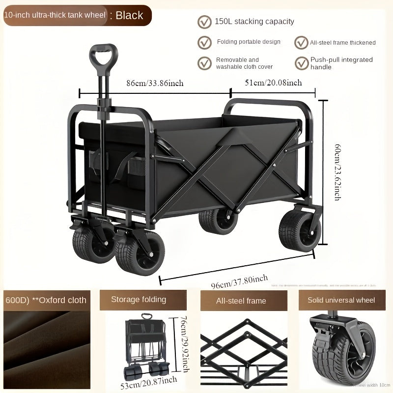Kitchen Storage Trolley with Foldable, Wheels, Heavy Duty Folding Utility Wagon Cart - product gallery image 3