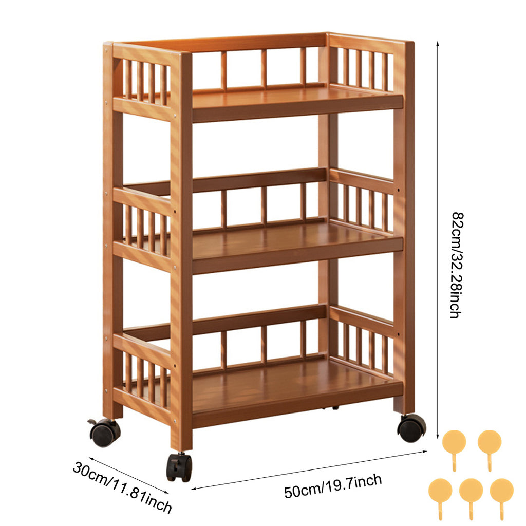 Kitchen Storage Trolley with Space-Saving, Wheels, Wood - product gallery image 2