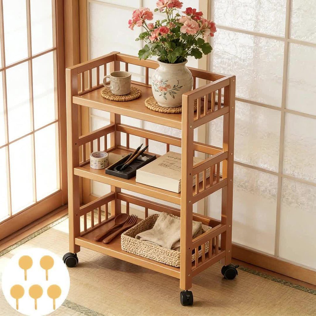 Kitchen Storage Trolley with Space-Saving, Wheels, Wood - product gallery image 4