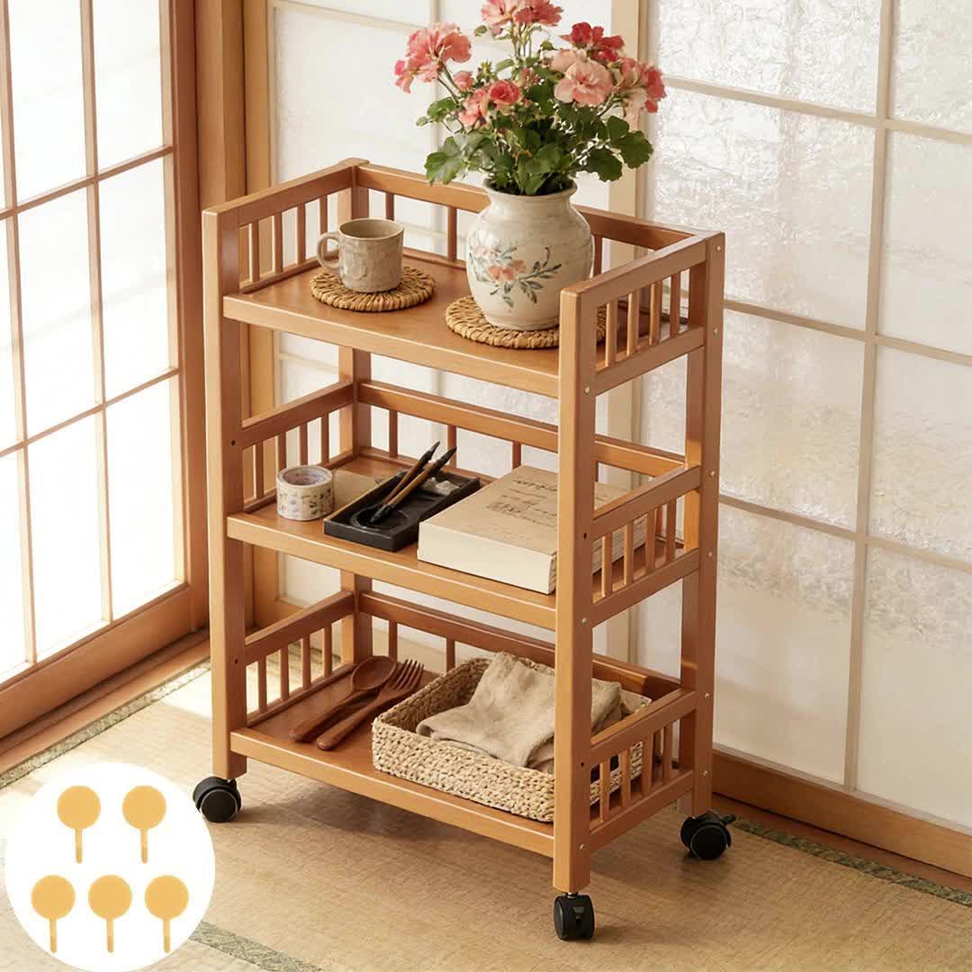 Kitchen Storage Trolley with Space-Saving, Wheels, Wood - product gallery image 4