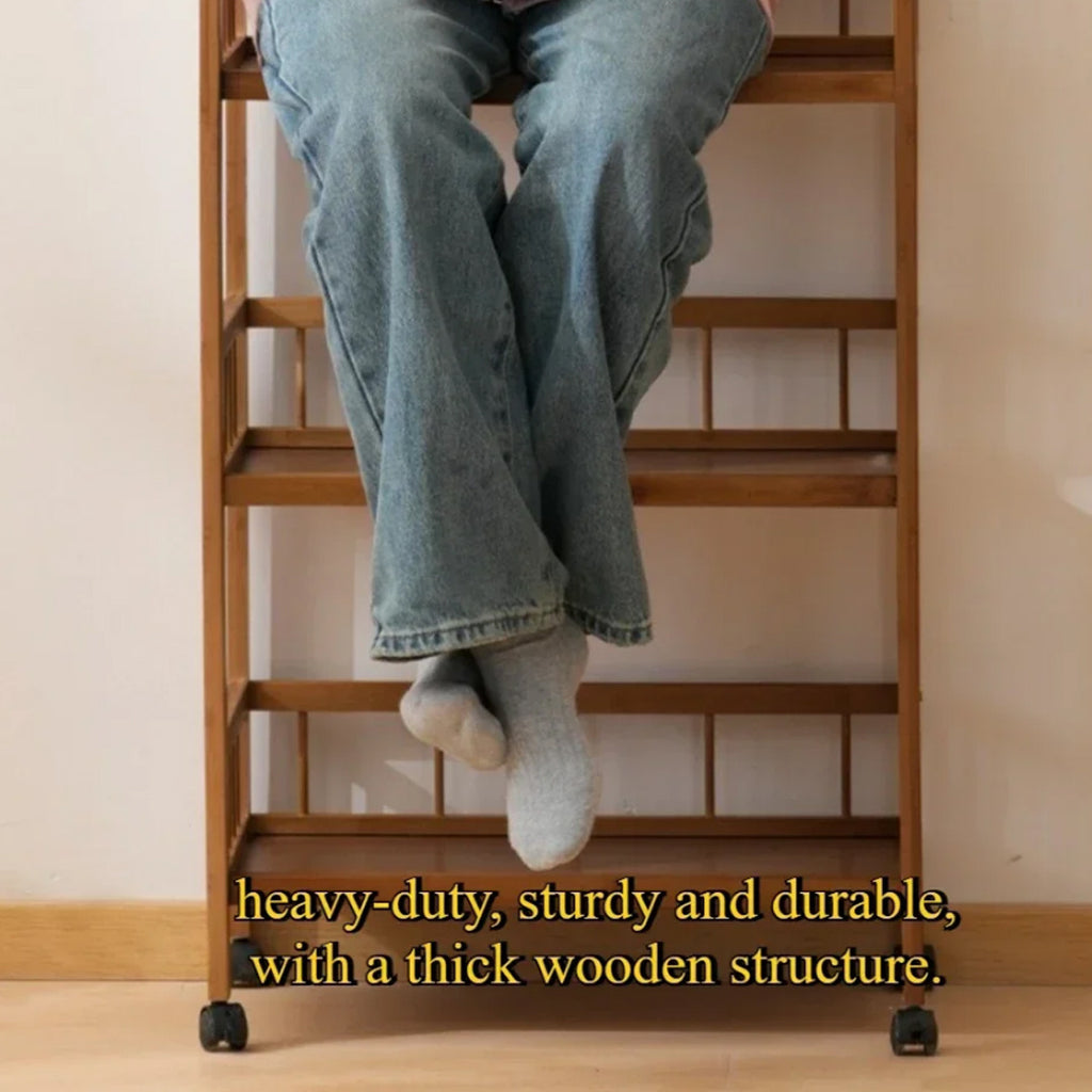 Kitchen Storage Trolley with Space-Saving, Wheels, Wood - product gallery image 7