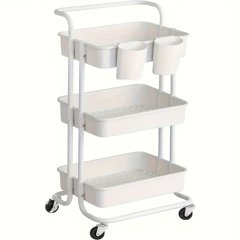 Kitchen Storage Trolley with Water-Resistant, Wheels, Lockable - White option