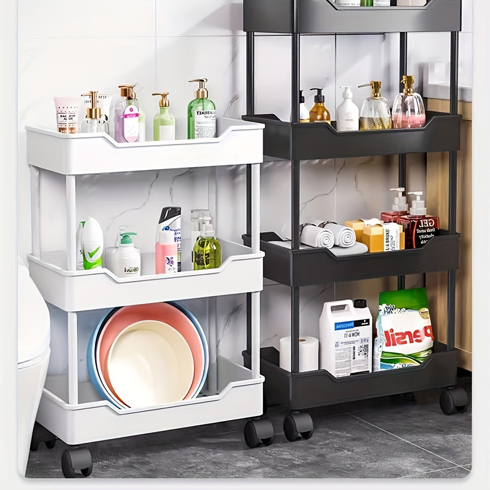 Kitchen Storage Trolley with Wheels, Plastic, Lightweight 3-Tier Rolling Utility Cart