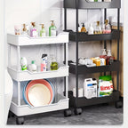 Kitchen Storage Trolley with Wheels, Plastic, Lightweight 3-Tier Rolling Utility Cart