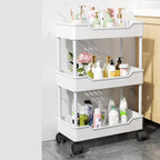 Kitchen Storage Trolley with Wheels, Plastic, Lightweight 3-Tier Rolling Utility Cart - White option