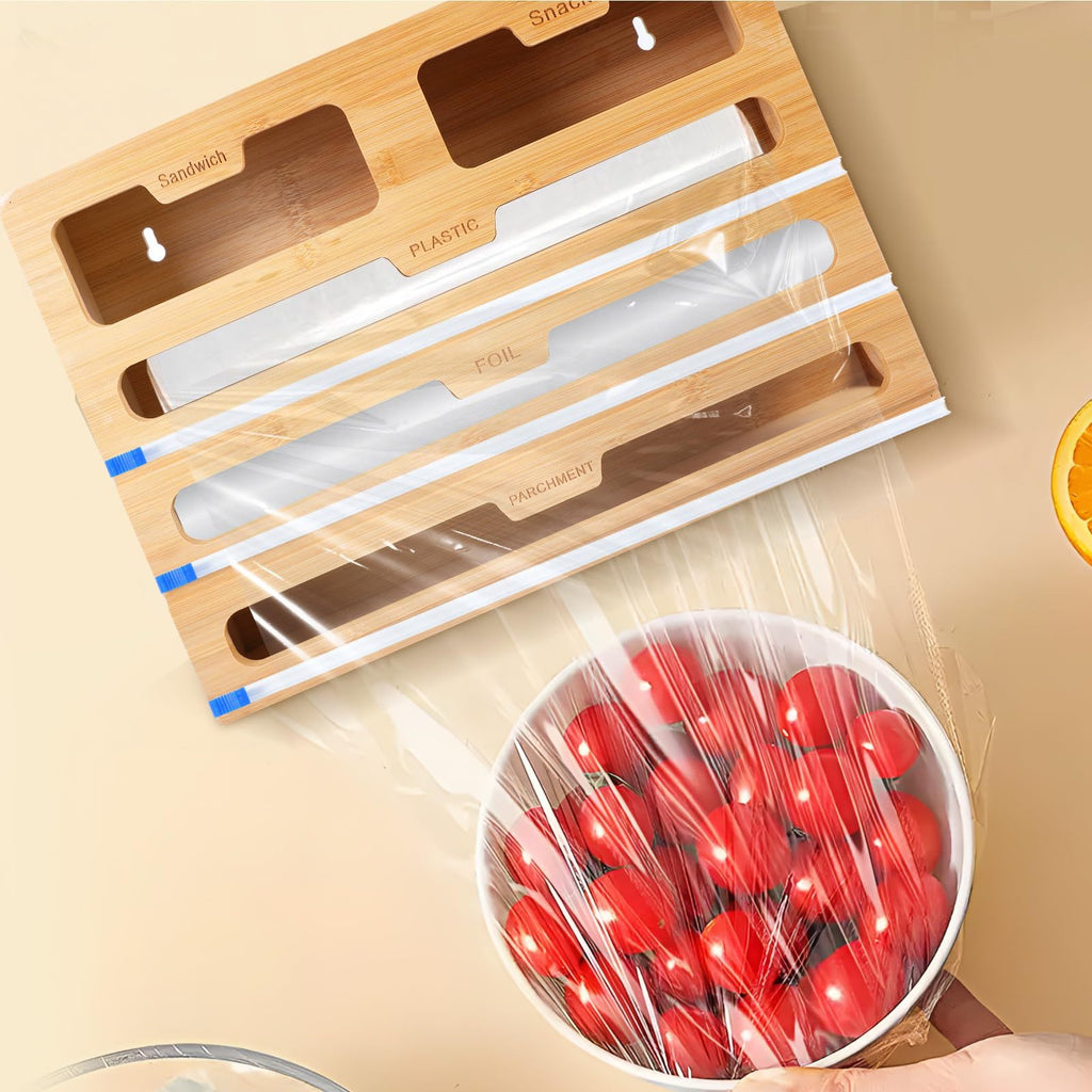 Kitchen Wrap Dispenser with Bamboo, Five-in-One Bamboo Three Cutters - product gallery image 12