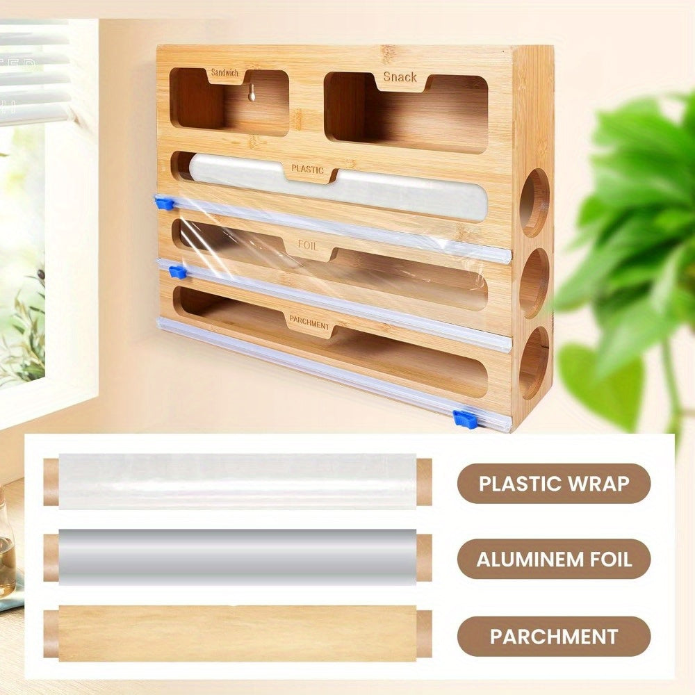 Kitchen Wrap Dispenser with Bamboo, Five-in-One Bamboo Three Cutters - product gallery image 2
