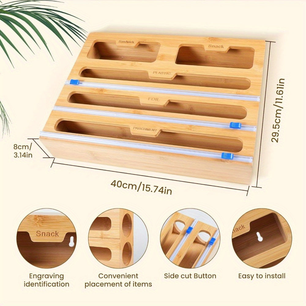 Kitchen Wrap Dispenser with Bamboo, Five-in-One Bamboo Three Cutters - product gallery image 3