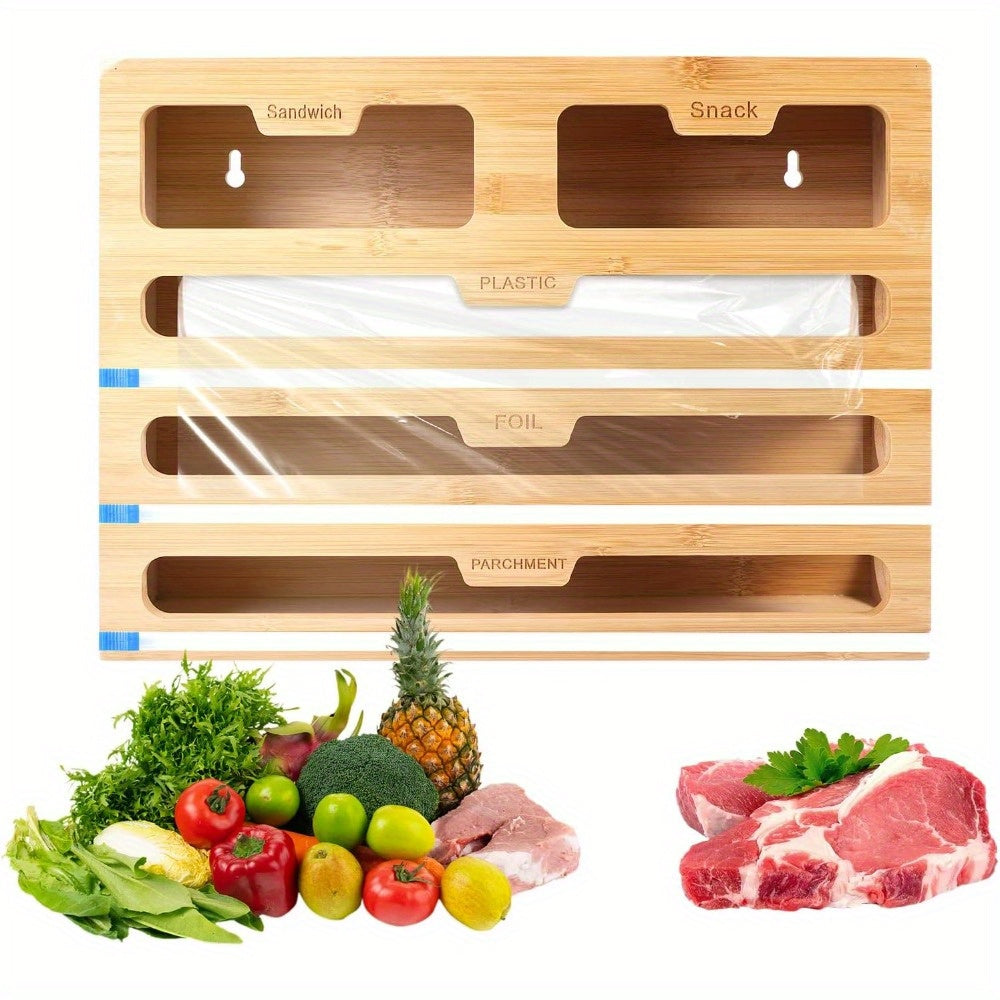 Kitchen Wrap Dispenser with Bamboo, Five-in-One Bamboo Three Cutters
