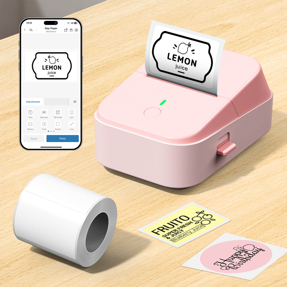 Label Maker with Wireless, Glass, PM260B Wireless Thermal 203DPI HD Printing - Pink option