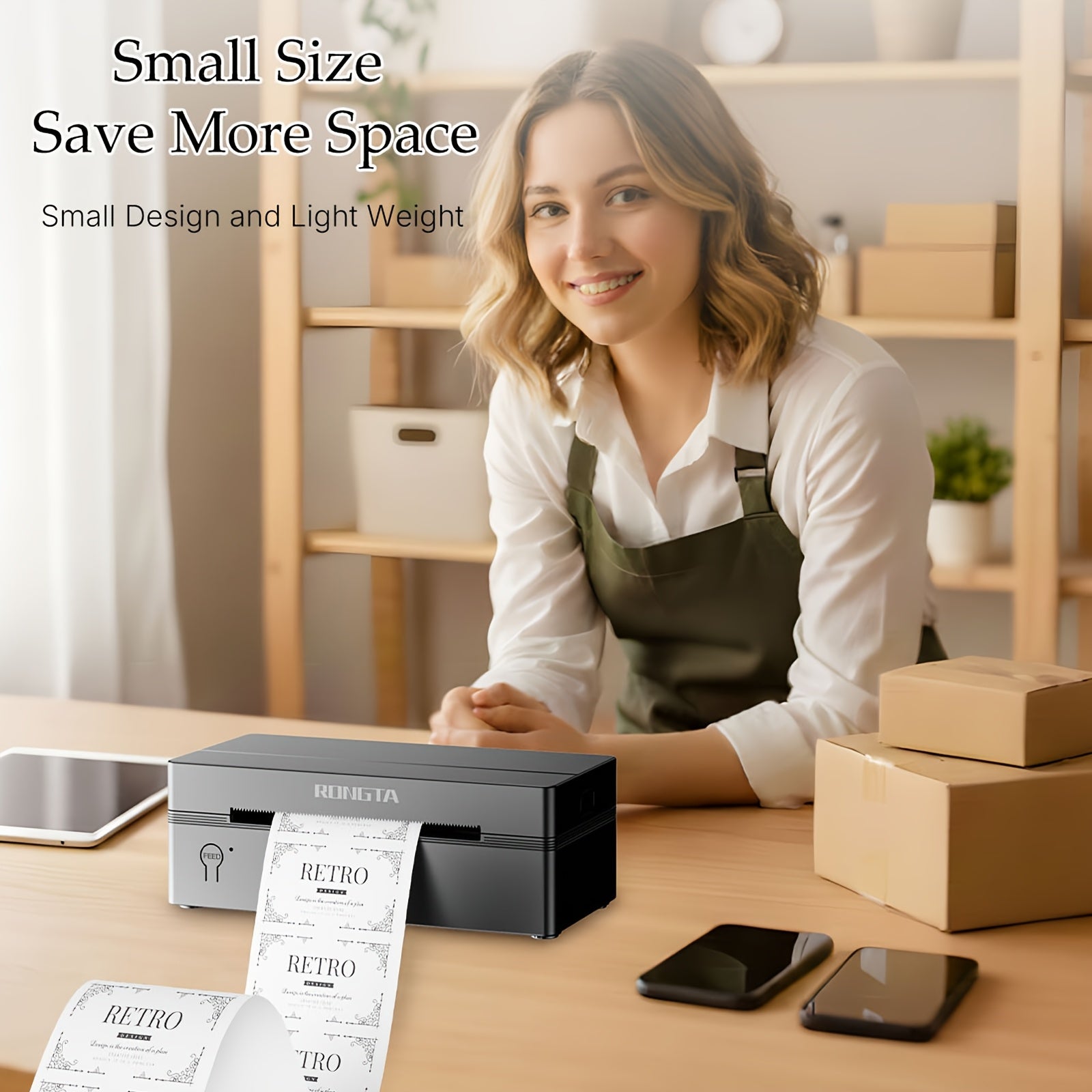 Label Printer Rongta RP425 Wireless Thermal 4x6 Compact with Space-Saving - product gallery image 6