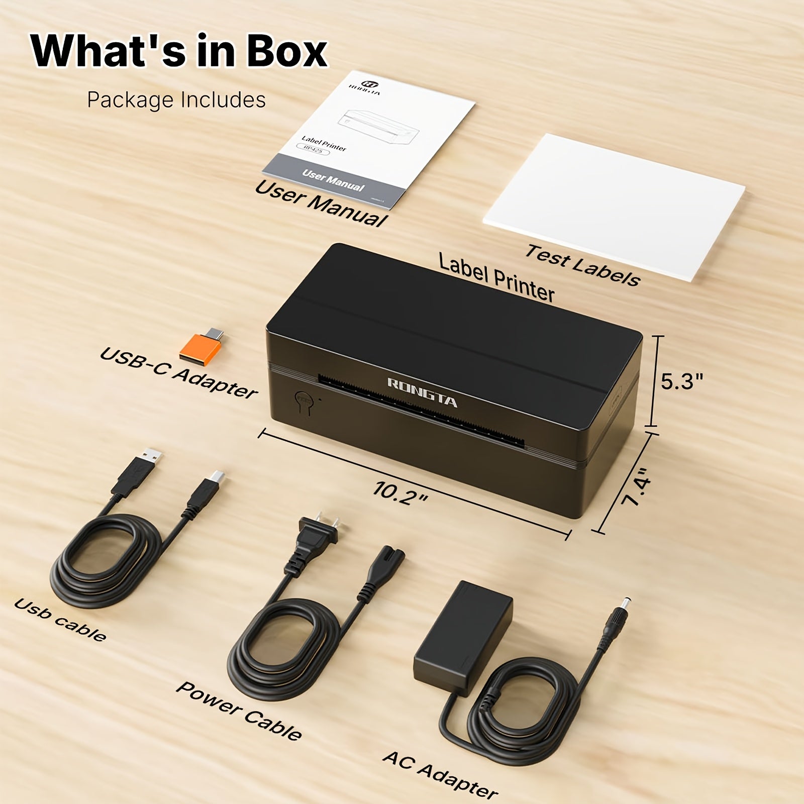 Label Printer Rongta RP425 Wireless Thermal 4x6 Compact with Space-Saving - product gallery image 7