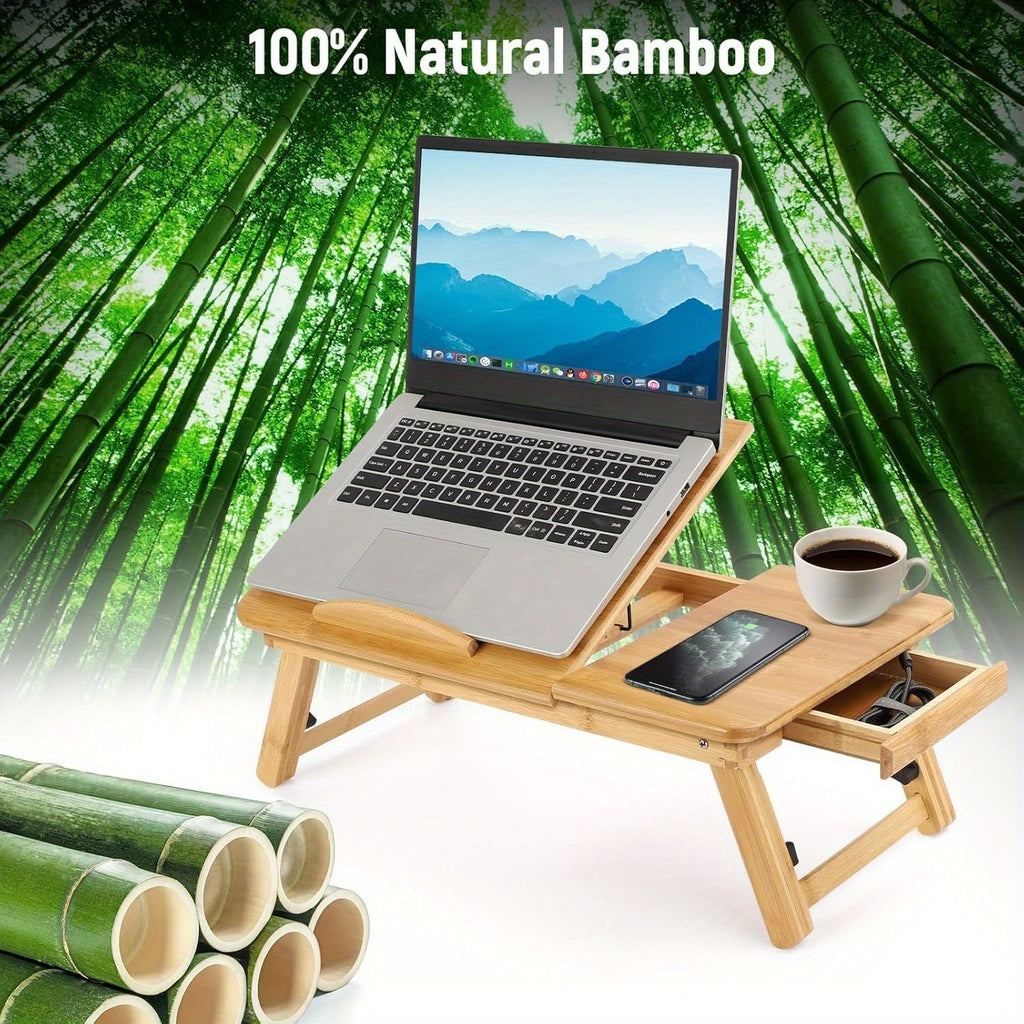 Laptop Desk with Foldable, Pull-Out, Wood, Bamboo Lap Drawer Eco Foldable Tray - product gallery image 10