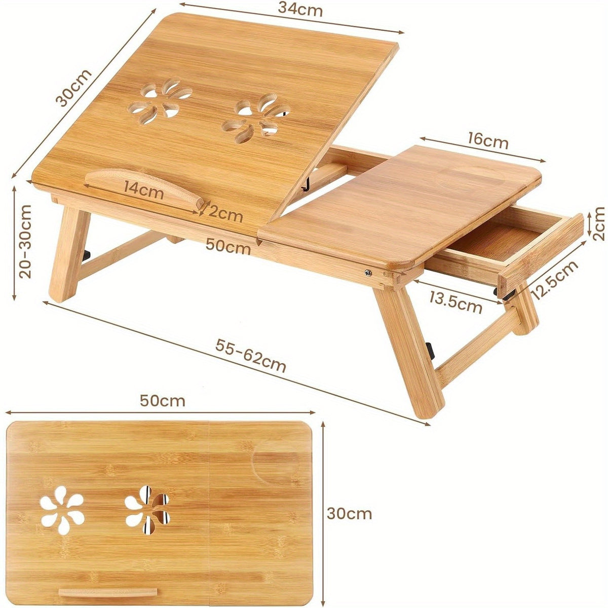 Laptop Desk with Foldable, Pull-Out, Wood, Bamboo Lap Drawer Eco Foldable Tray - product gallery image 2