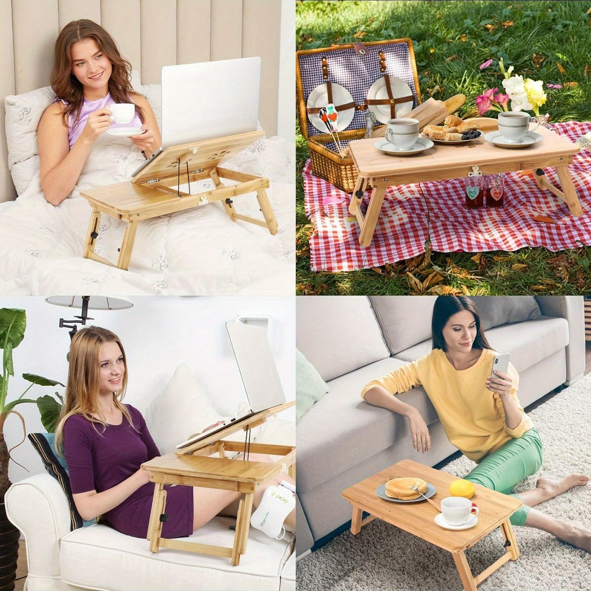 Laptop Desk with Foldable, Pull-Out, Wood, Bamboo Lap Drawer Eco Foldable Tray - product gallery image 3
