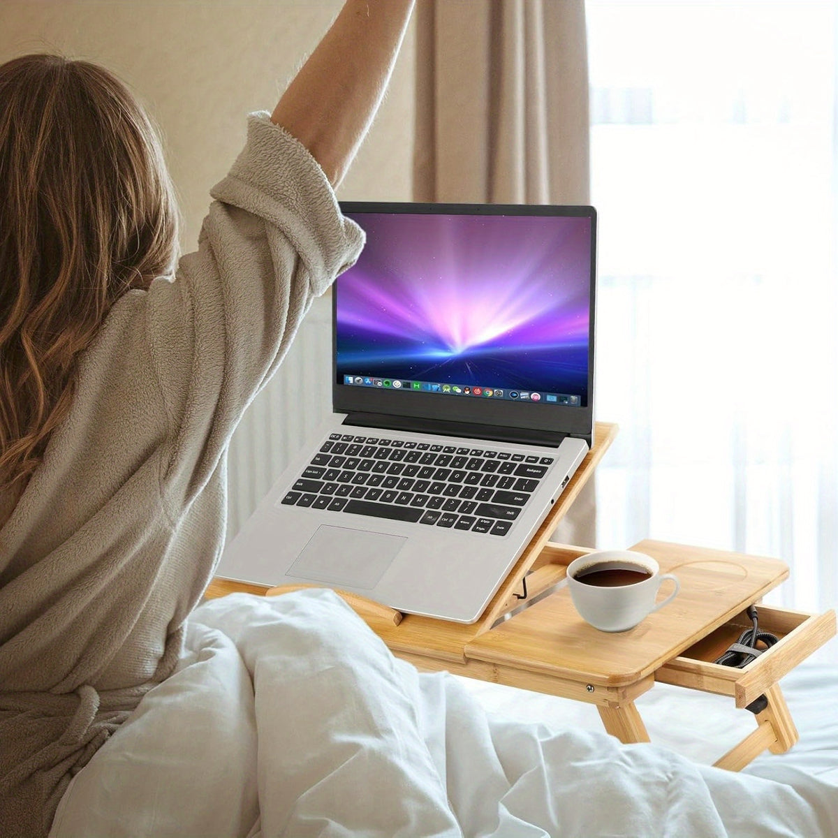 Laptop Desk with Foldable, Pull-Out, Wood, Bamboo Lap Drawer Eco Foldable Tray - product gallery image 9
