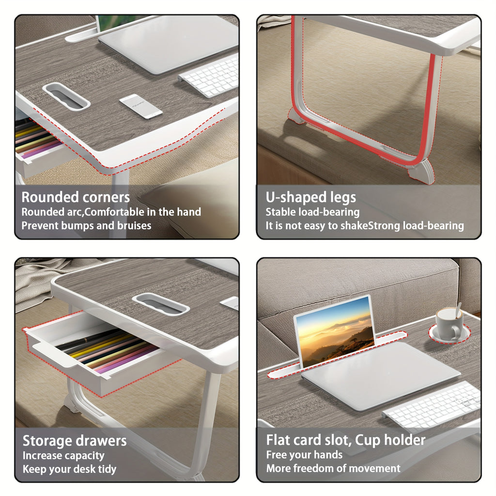 Laptop Desk with Foldable, Wood, Bed Table Foldable Legs Cup Slot - product gallery image 7