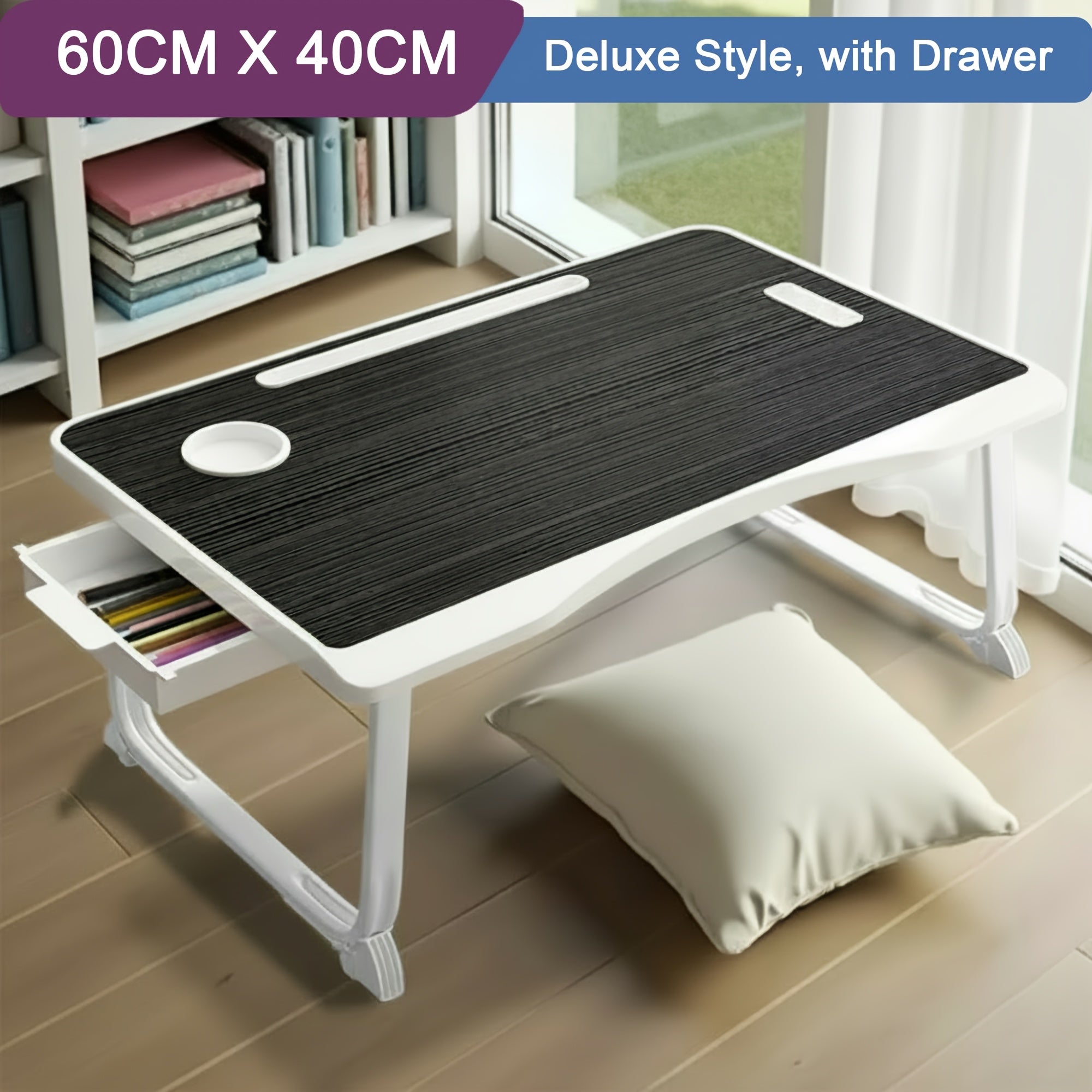 Laptop Desk with Portable Bed Table 60x40cm Cup Holder - Black option