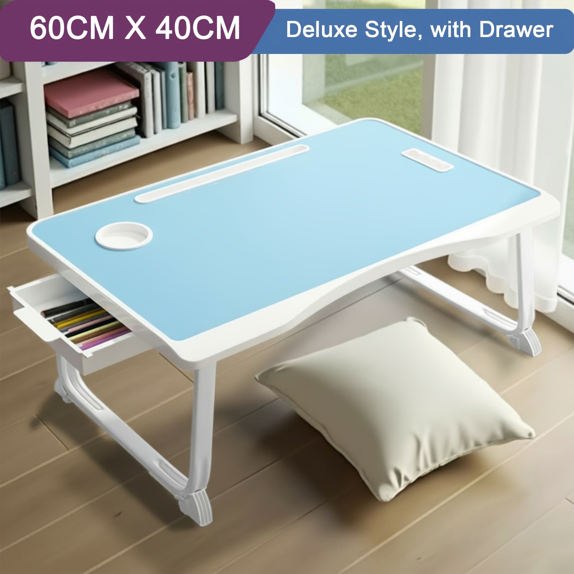 Laptop Desk with Portable Bed Table 60x40cm Cup Holder - Blue option