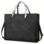 Laptop Tote Bag with 15.6in, Metal, Black 15.6in Floral Texture Scarf Detail - Black option
