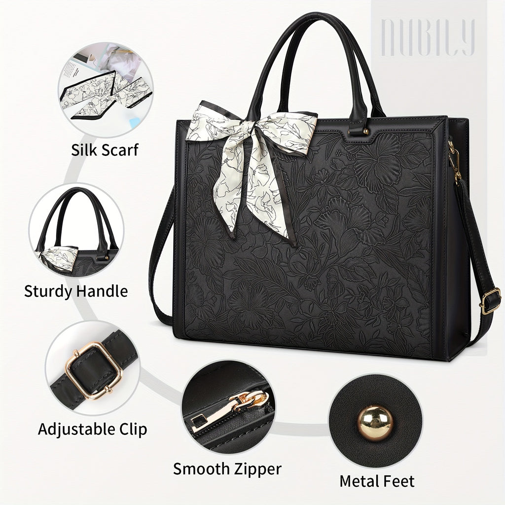 Laptop Tote Bag with 15.6in, Metal, Black 15.6in Floral Texture Scarf Detail - product gallery image 3