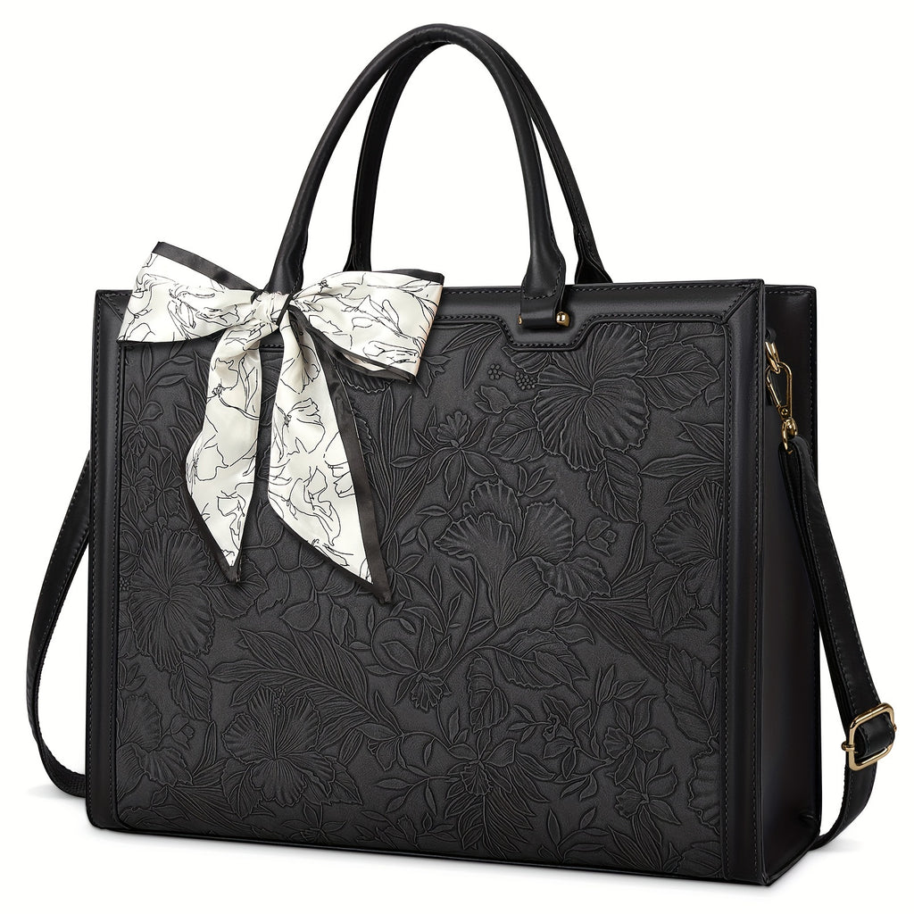 Laptop Tote Bag with 15.6in, Metal, Black 15.6in Floral Texture Scarf Detail - product gallery image 4