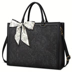 Laptop Tote Bag with 15.6in, Metal, Black 15.6in Floral Texture Scarf Detail - product gallery image 4