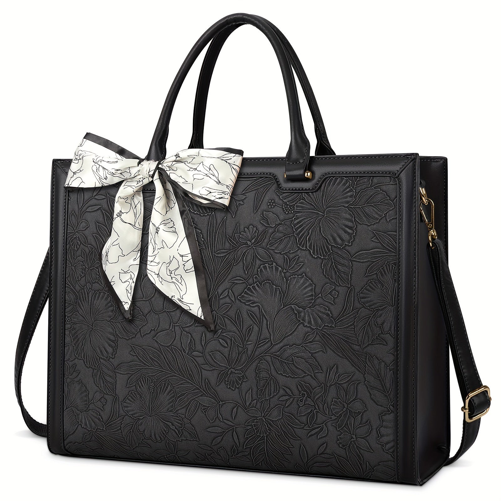 Laptop Tote Bag with 15.6in, Metal, Black 15.6in Floral Texture Scarf Detail - product gallery image 4