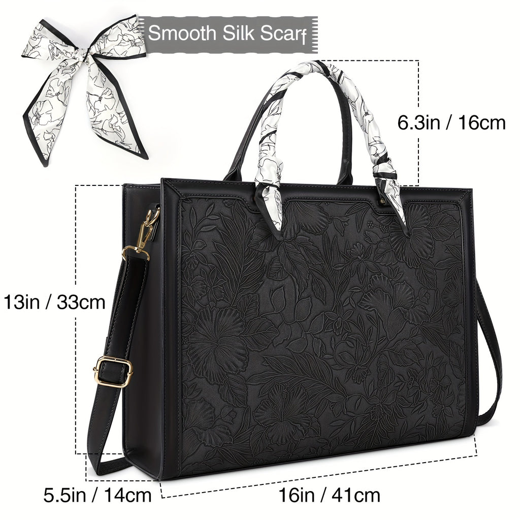 Laptop Tote Bag with 15.6in, Metal, Black 15.6in Floral Texture Scarf Detail - product gallery image 5