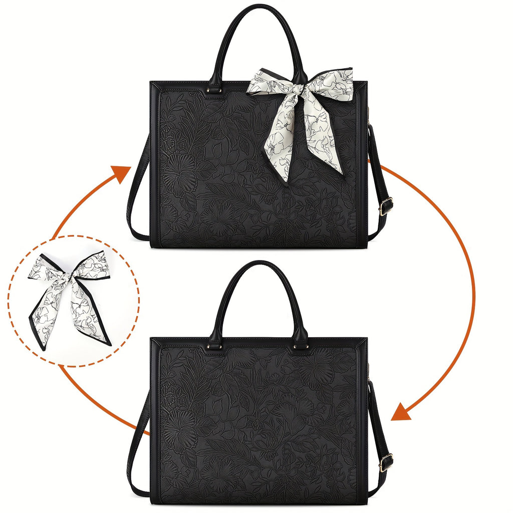 Laptop Tote Bag with 15.6in, Metal, Black 15.6in Floral Texture Scarf Detail - product gallery image 8
