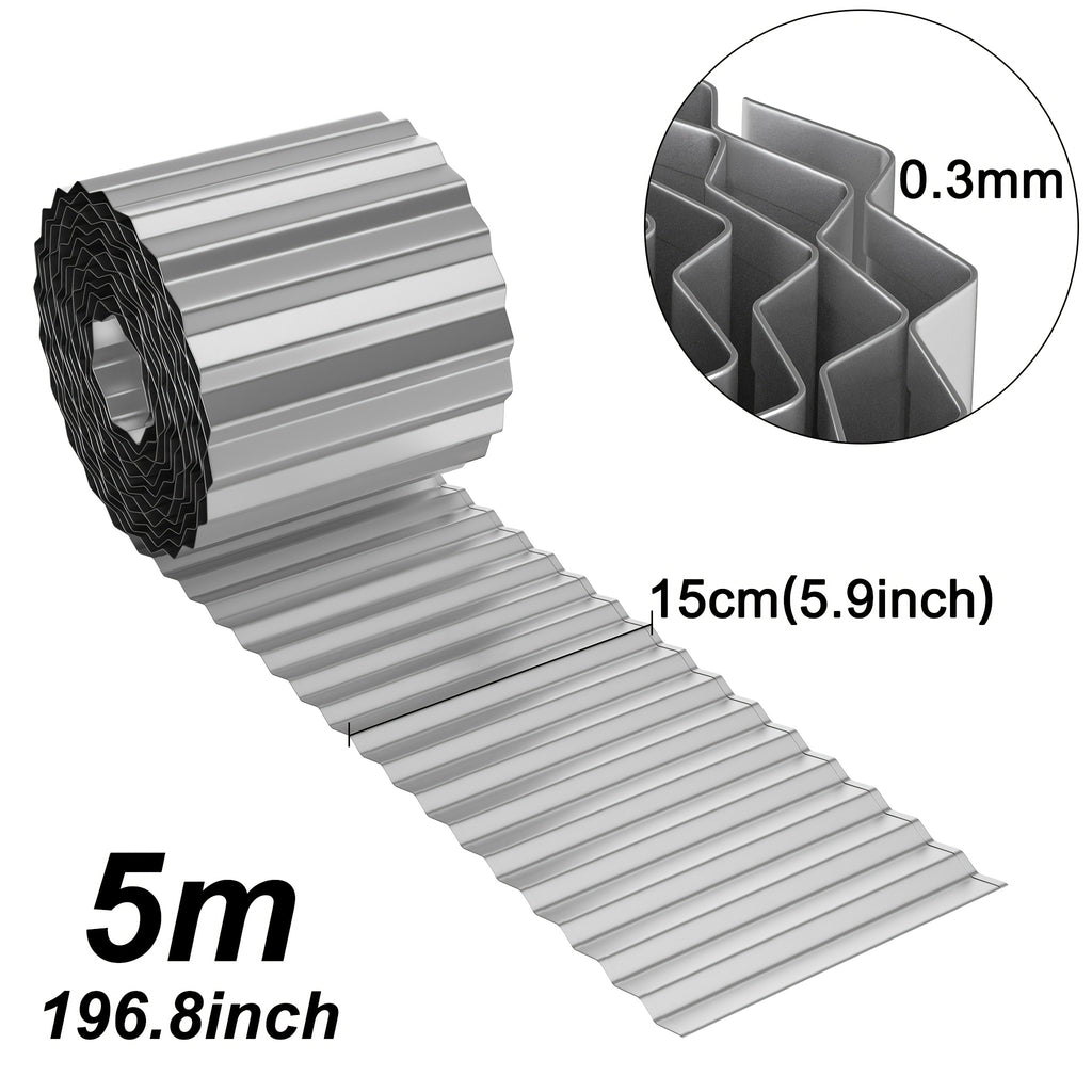 Lawn Edging with 15cm, 18cm, Metal, Galvanised Metal Wave Design Flexible Steel - Silvery, 15cm* 5m option