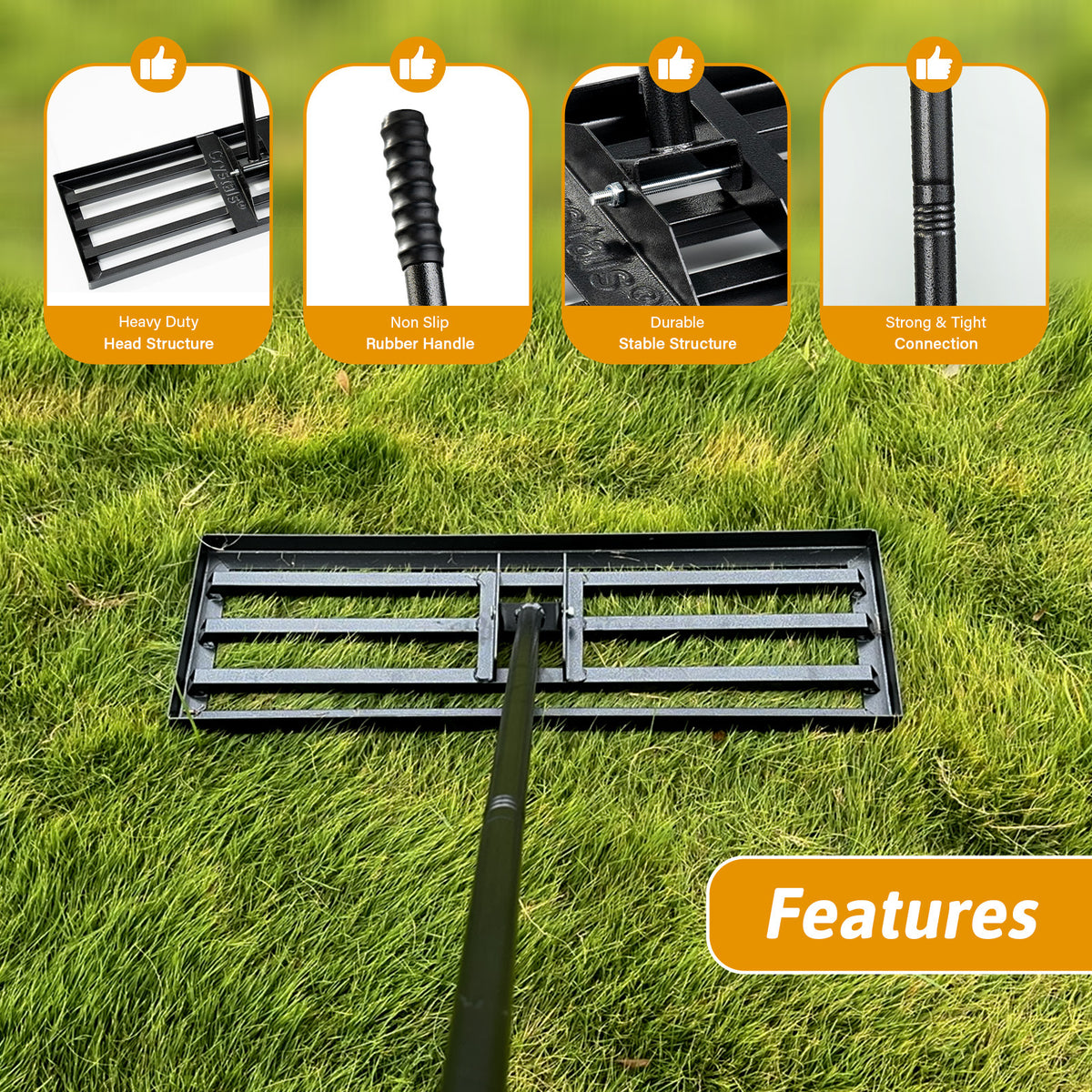 Lawn Levelling Tool with Non-Slip, 190cm, Rake 30x10 Inch Heavy Duty Steel - product gallery image 12