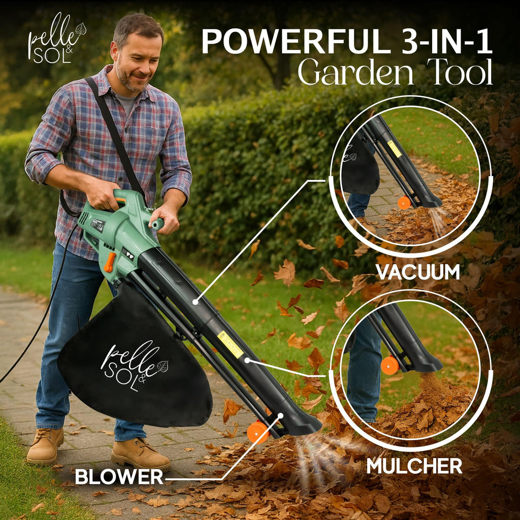 Leaf Blowers & Vacuum with Wheels, 12m, 3-in-1 Blower Mulcher 3300W Corded Electric - product gallery image 3